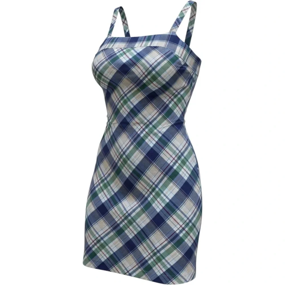 VTG '03 Tommy Hilfiger Preppy Plaid Cotton Tank Dress Y2K Vintage Retro Dress -6